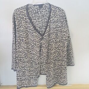 RAFAELLA Cardigan Sweater Top Womens Large Black White Cheetah Glam 3/4 Sleeve